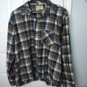 Northway trading company brown blue plaid one pocket button shirt. Size XL